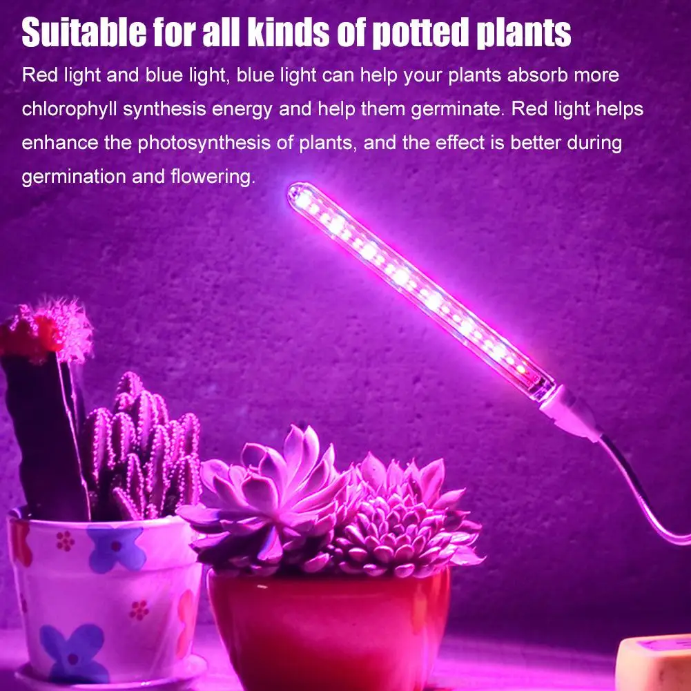 USB Powered Spectrum LED Grow Light Strip Flexible Gooseneck Plant Growing Lamp for Indoor Plants/Succulents/Seedlings