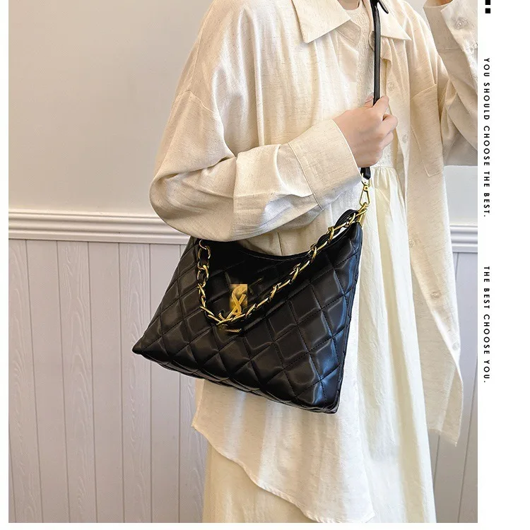 Xiaoxiangfeng Ling Grid Chain Armpit Bag, Women's New Fashionable and Versatile Single Shoulder Crossbody Dumpling Bag