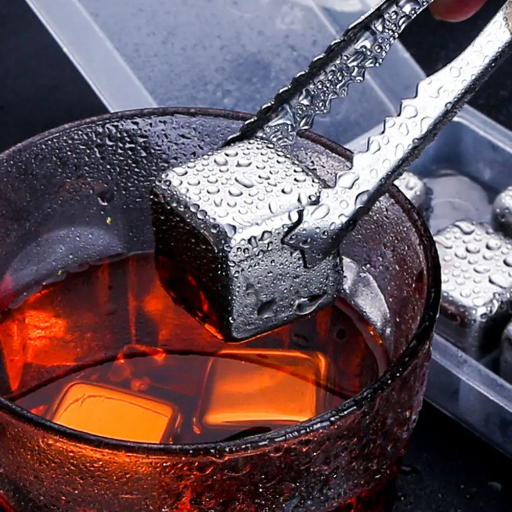 2Sets Stainless Steel Ice Cubes Reusable Whiskey Stones for Drinks Bar Home Gift Set with Clamp Storage Box Whiskey Stones - view 6