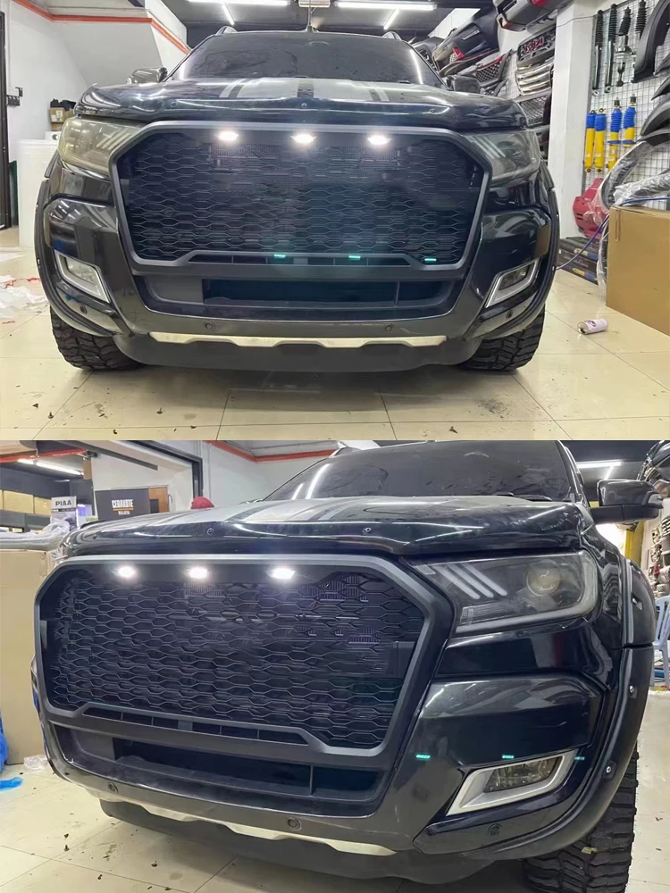 LED Racing Grill For Ford Ranger T7 T8 Wildtrak 2015 2018 2017 2018 2019 2020 2021  Car Front Bumper Mask Cover Radiator Grille