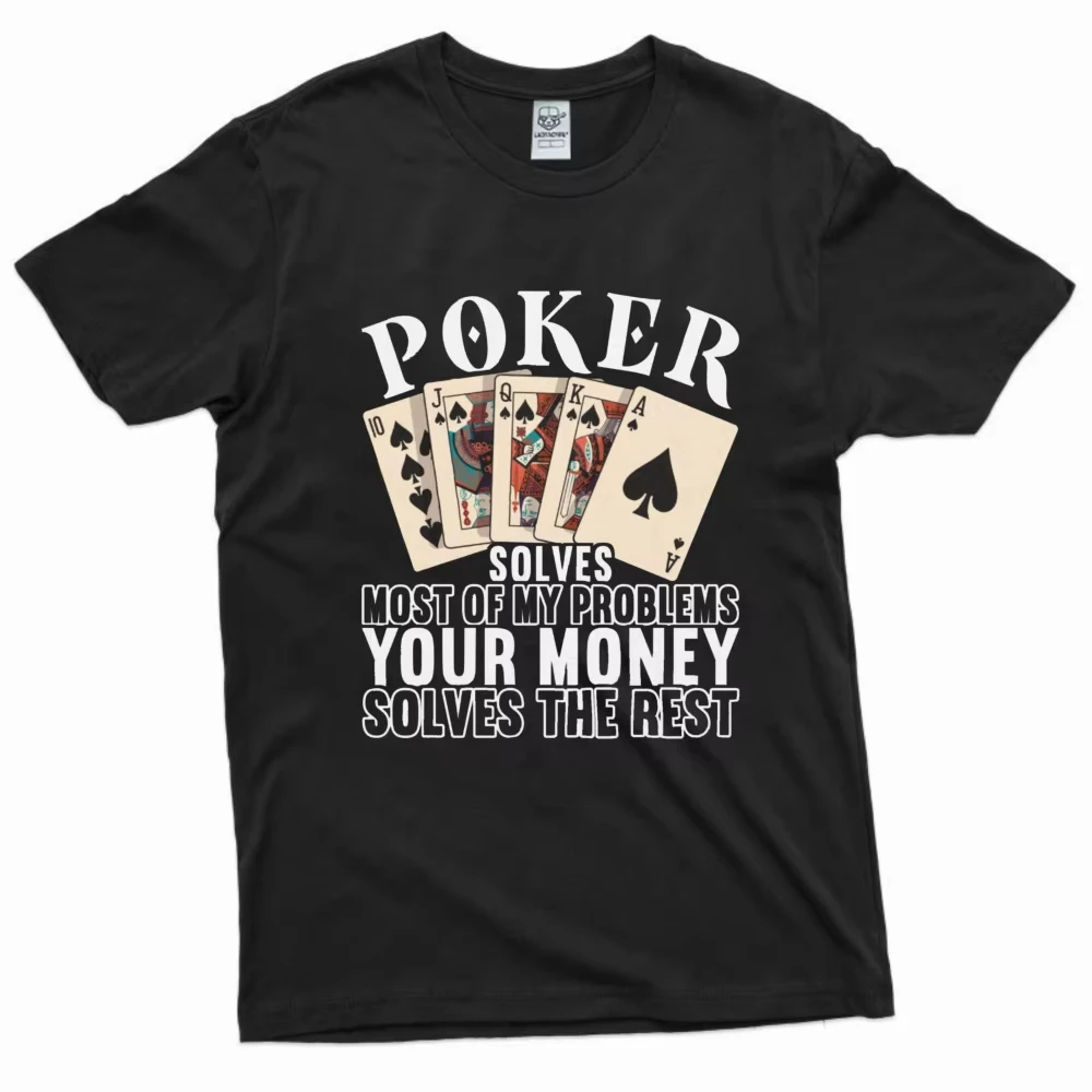 Retro Poker Card Game T-Shirt Unisex Short Sleeve Tops Humor Spades Royal Flush Tops 10 J Q K A Card Graphic Gambler Holiday Tee