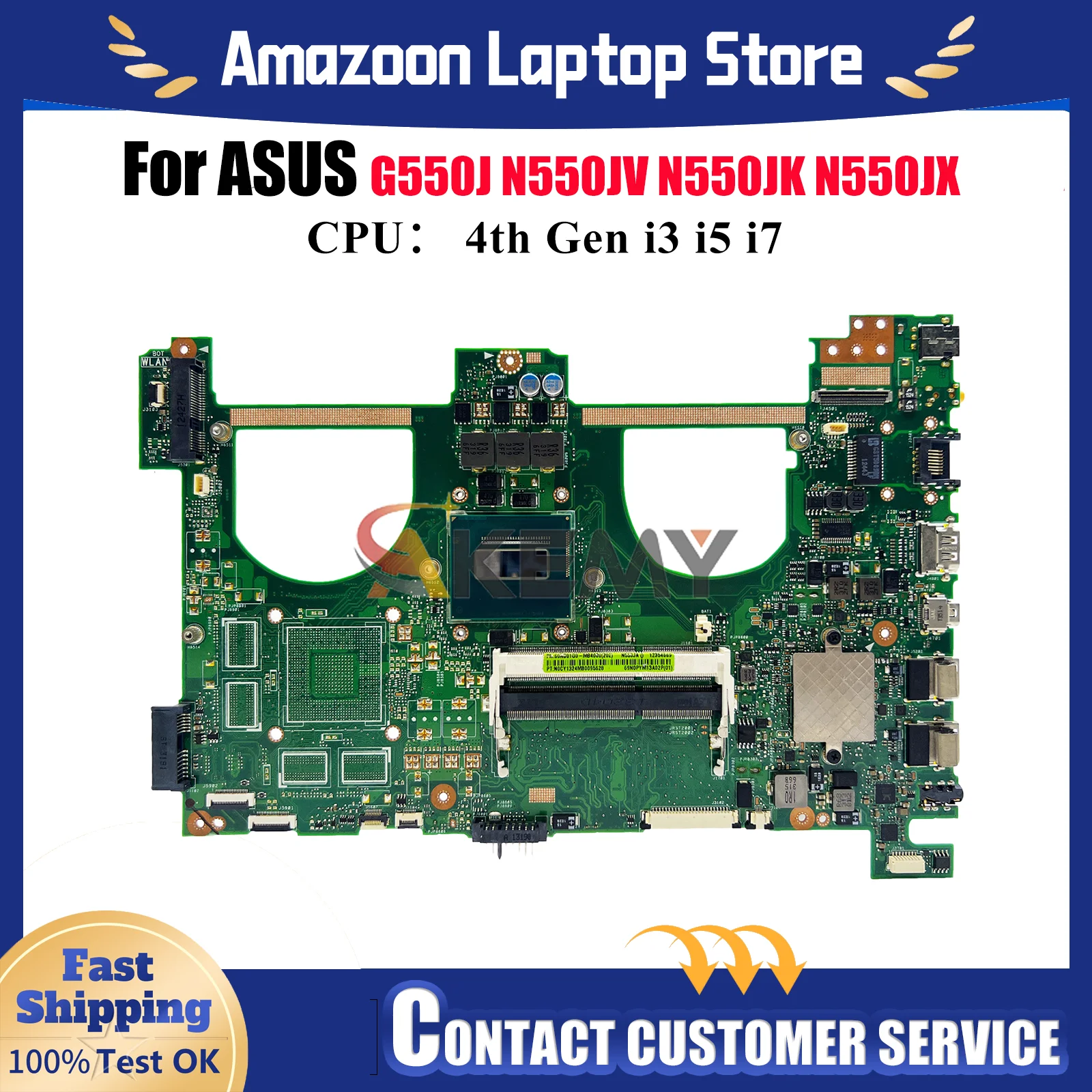 

N550JA Laptop Motherboard For ASUS ROG N550J N550JX G550J N550JK N550JV Notebook Mainboard With i3 i5 i7 CPU 100% tests OK stk