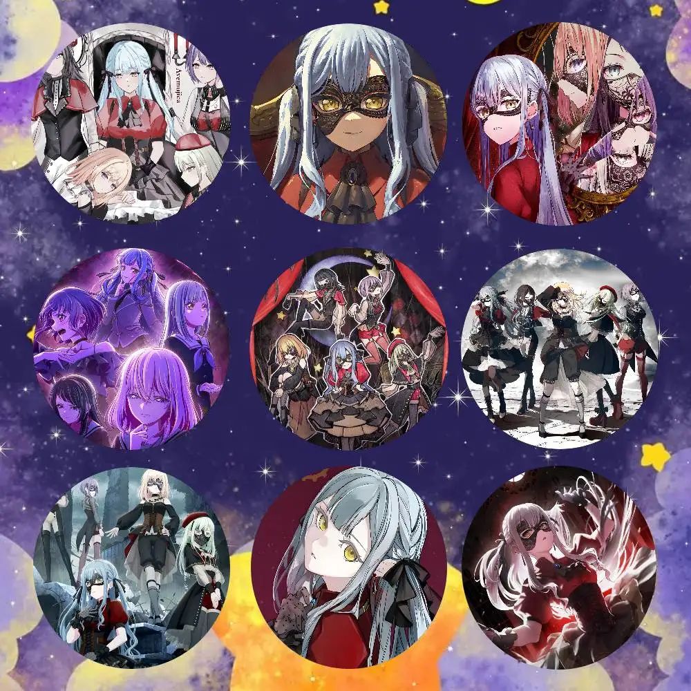 Anime BanG D-dream A=Ave M-Mujica Badge Tinplate Meme Round Brooch For Hat Bag Creative Lapel Jewelry Accessories Gifts