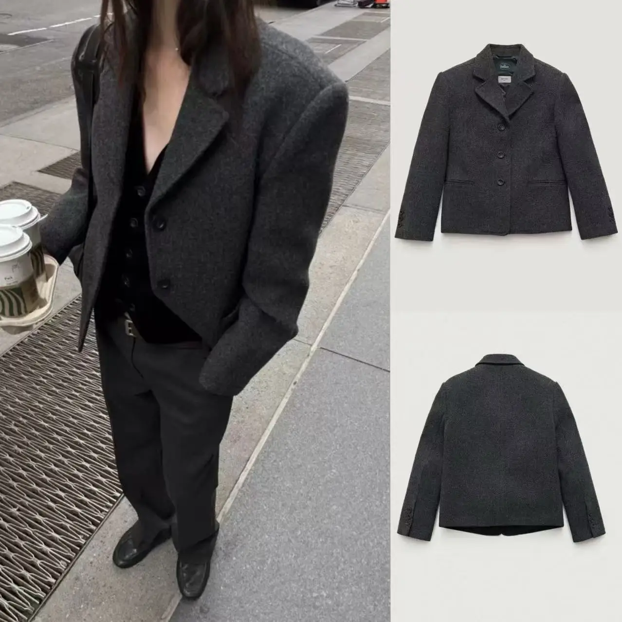 

Шерстяной костюм TheBarnet ort Jaet с глубокими глазами и воротником на одной пуговице, женское корейское шерстяное пальто для поездок на работу Faion 00