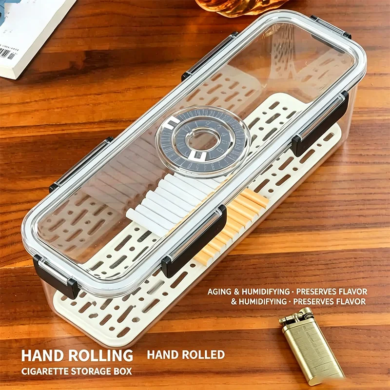 Transparent Airtight Cigarette Box With Time Memory Function Moistureproof Handrolled Cigarette Tobacco Pipe Herb Smoking Case