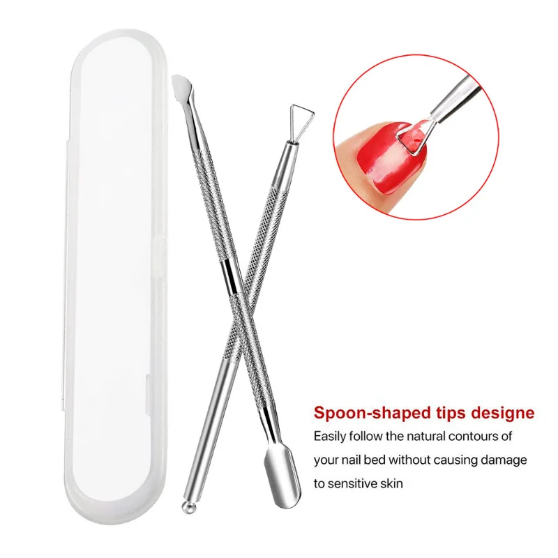 2pcs Stainless Steel Cuticle Peeler Scraper Remove Gel Nail Polish Nail Art Remover Tool