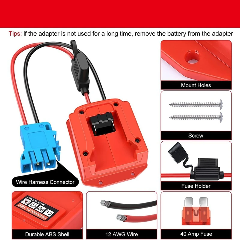 Power Wheels Adapter For Milwaukee 18V M18 Battery With Wire Harness Connector And Fuse Holder