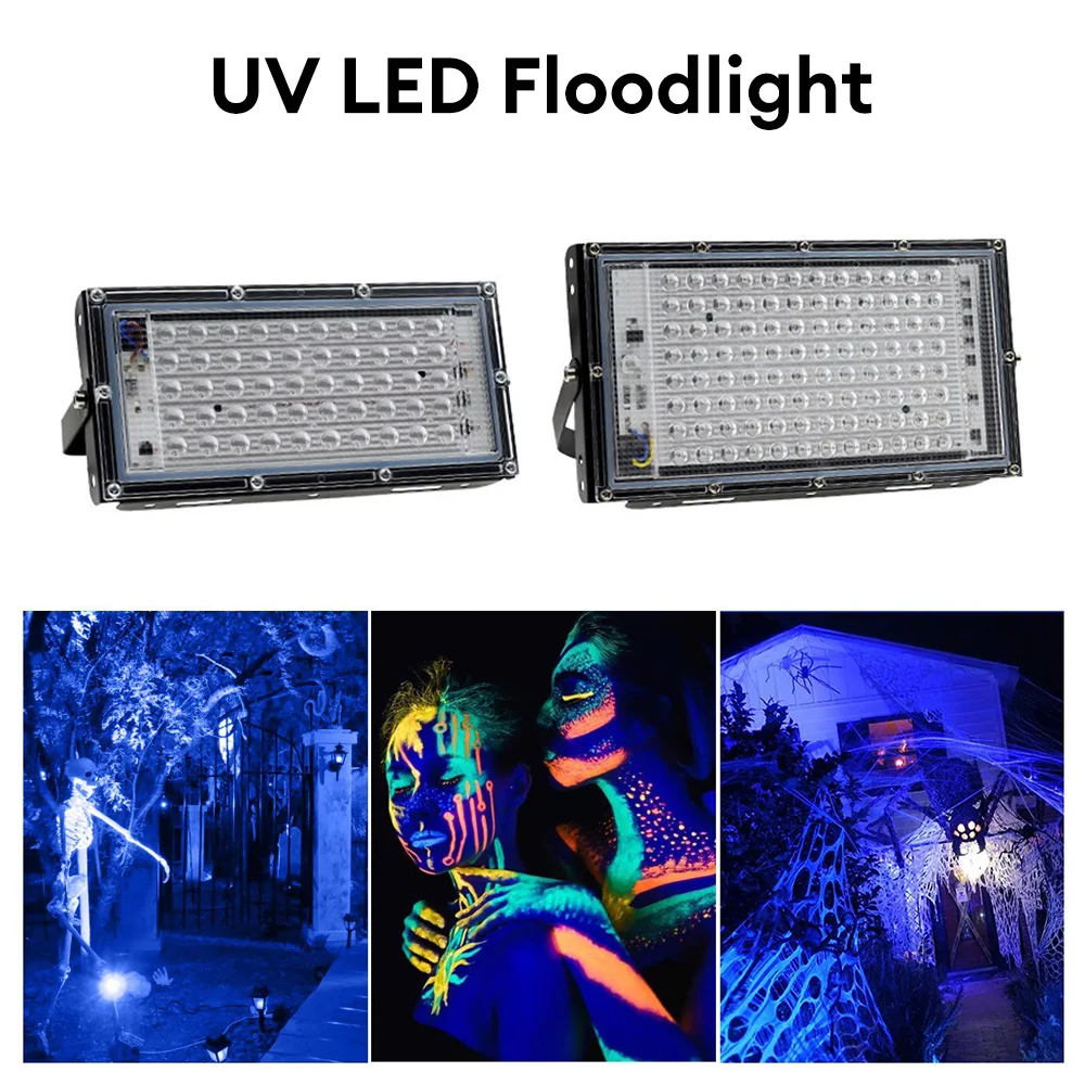 400nm 50W 100W UV Floodlight 220V Ultraviolet Stage Lamp Stage Backlight Waterproof Disco Party Stage Backlight Party Supplies