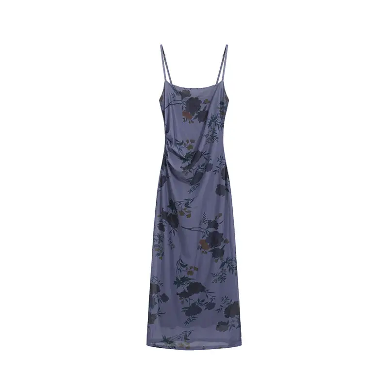 Neu für den Sommer 2025. The Throbbing Night Series Taille im schlankmachenden Print-Design, langes lila Slip-Kleid, High-End-Atmosphäre