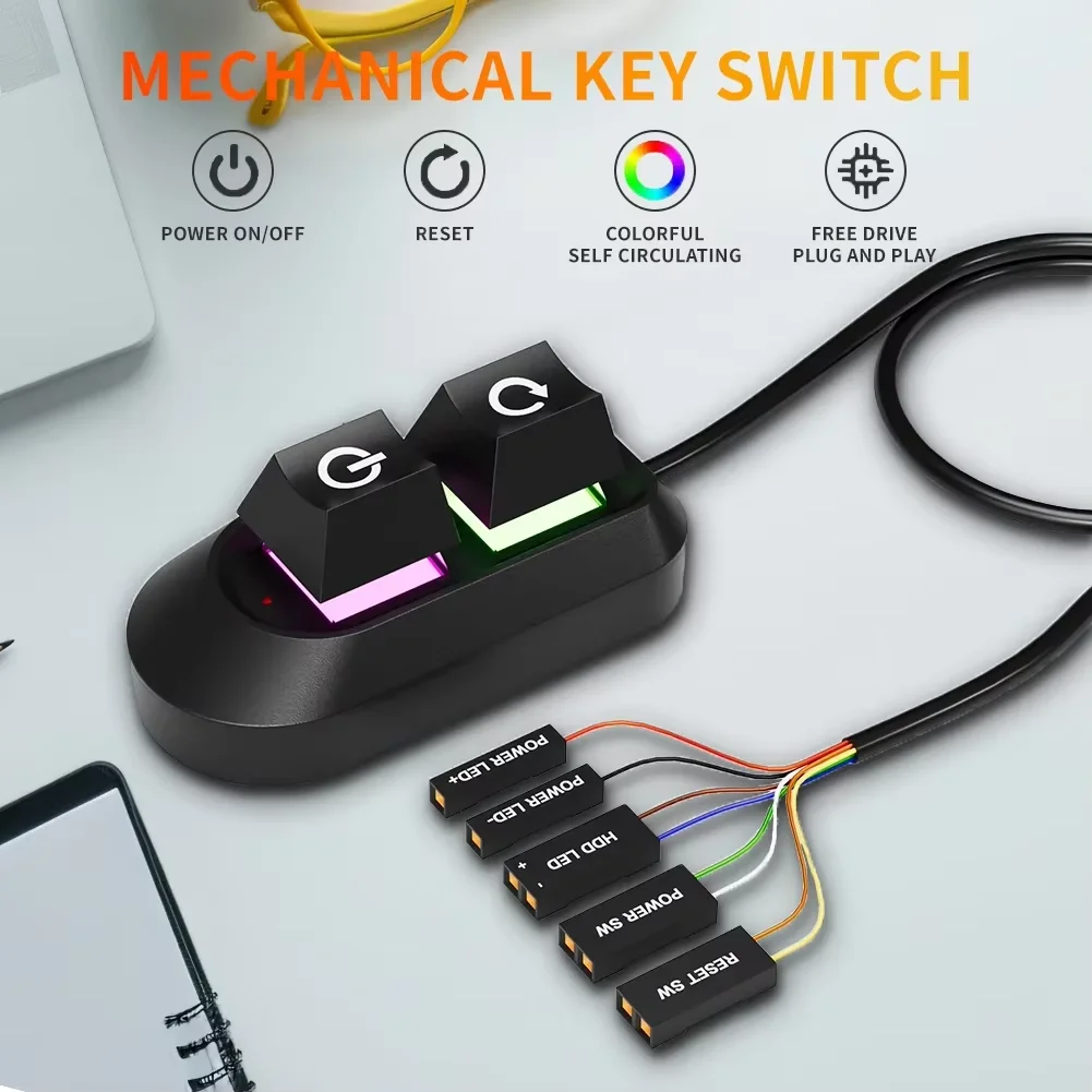 2M Cable Computer Desktop Switch PC Motherboard External Start Power On/Off And Reset Button Extension Cable Key Switch