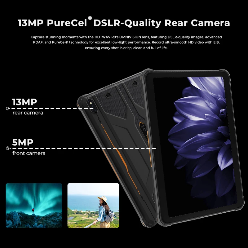 New HOTWAV R8 Rugged Tablets Android 14 10.1\'\'+10800mAh 5MP+13MP Camera tablets 12（4+8）+128GB   10.1\