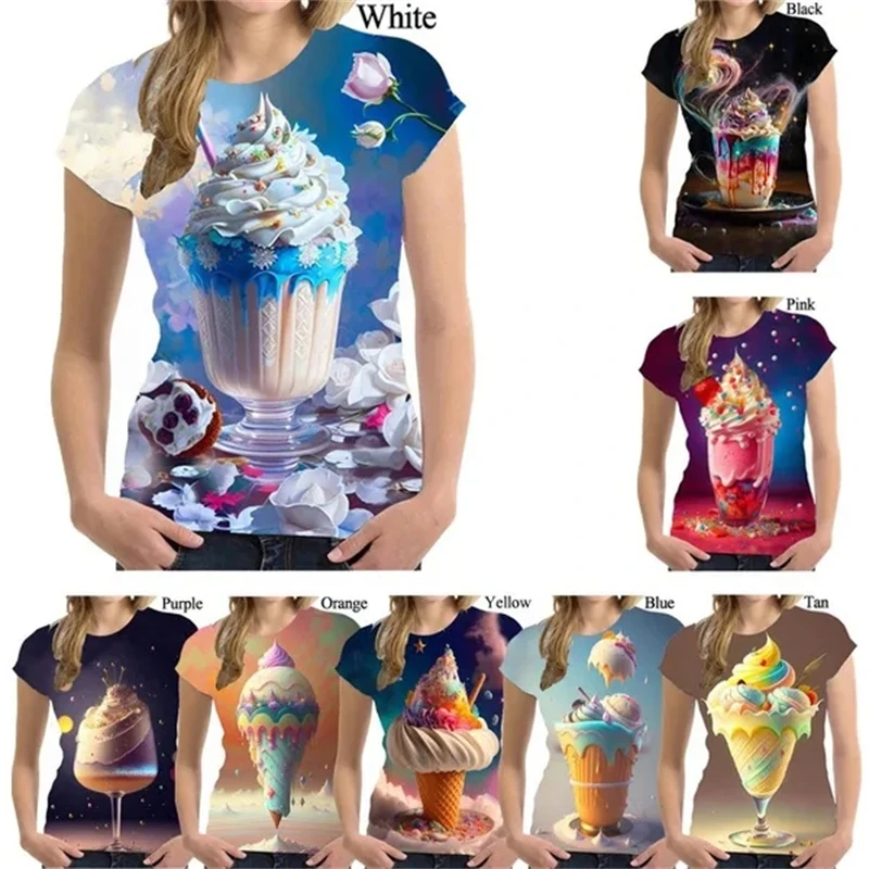 Funny Ice Cream 3D Printed T-shirt Women Summer Street Shirts Fashion Hip Hop Casual Tops Tees Comfortable Apparel Female Tshirt