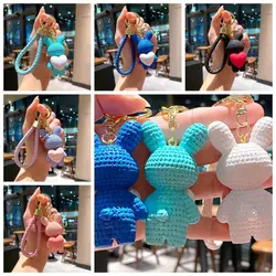 Fashion Cute Cartoon Resin Peach Heart Knitting Rabbit Pendant Keychain Holder Key Chain Car Keyring Bag Charm Hanging Jewelry