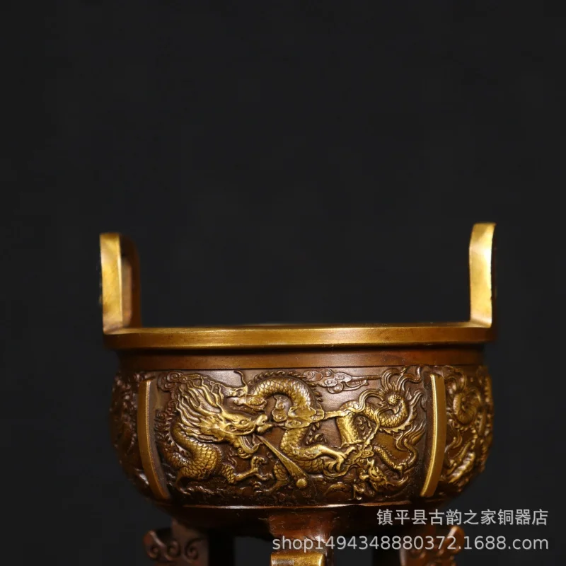 Brass - Nine-Claw Dragon Three-Legged Tripod for Office Living Room Opening Home Ornament