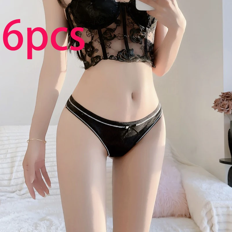 6Pcs Cotton thread women\'s thong low-rise breathable double-layer comfortable sweet plus size sexy passion underwear