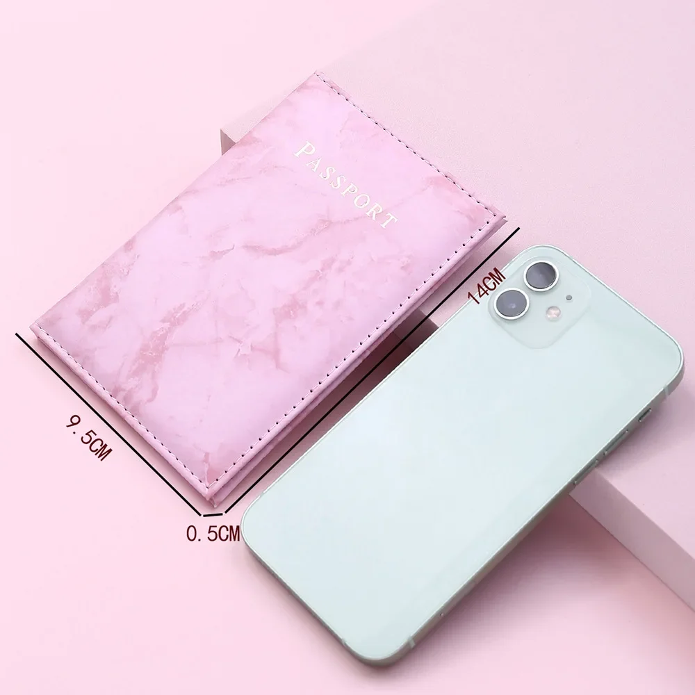 Women Fashion Travel Passport Cover Holder Bag Cases Pink Marble Pattern Thin Passport Covers Bags Travel Essentials Accessories