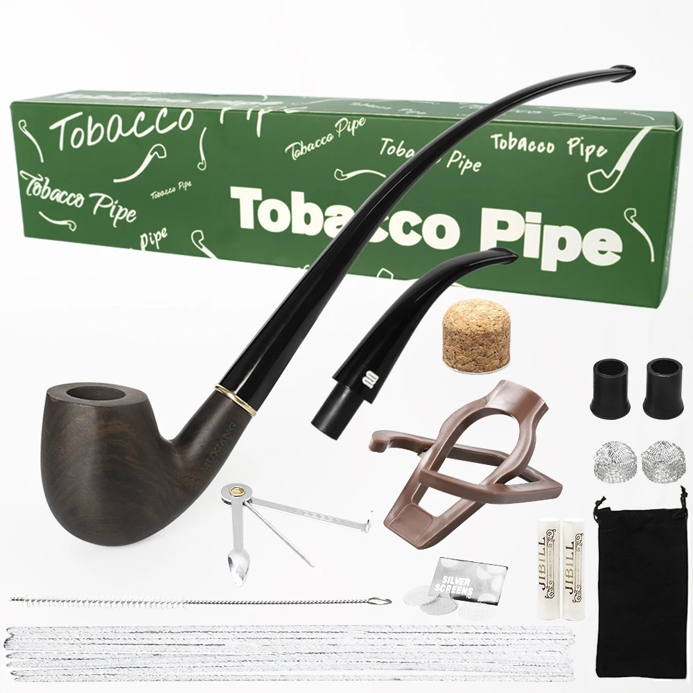 JIBILL Tobacco pipe gift box set,Handmade Pipe Wood Pipe,with Replaceable Acrylic 9mm Pipe Stem,Pipe Stand,Pipe Cleaner Tool