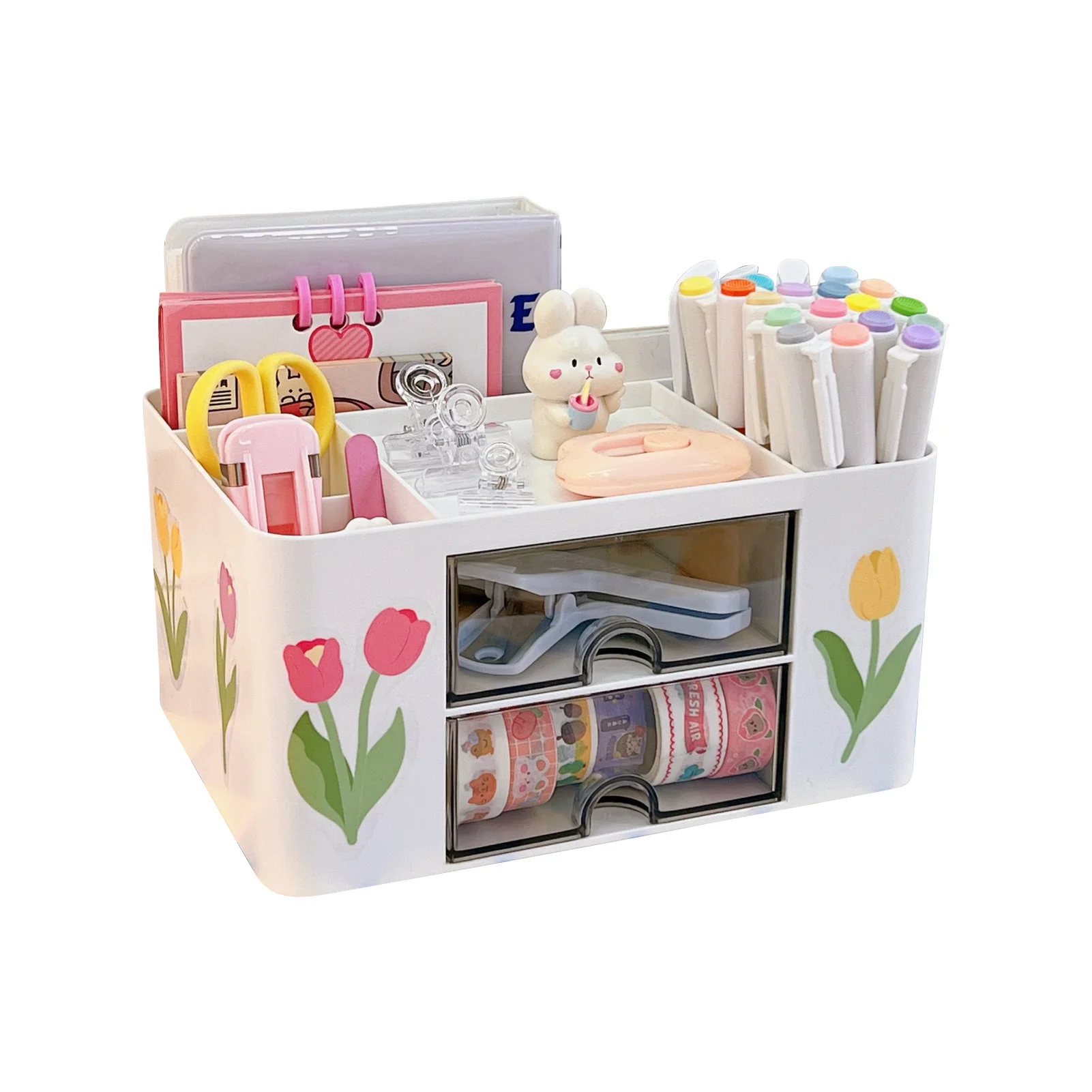 Ps rosa bege com gaveta organizador de mesa de controle remoto celular material de escritório compartimentos divididos ecológicos