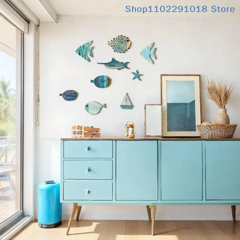 practical10pcs/set Fish Wall Decor Wooden Fish Hanging Beach Theme Bathroom Art Nautical Coastal Ocean Home Decorationhousehold