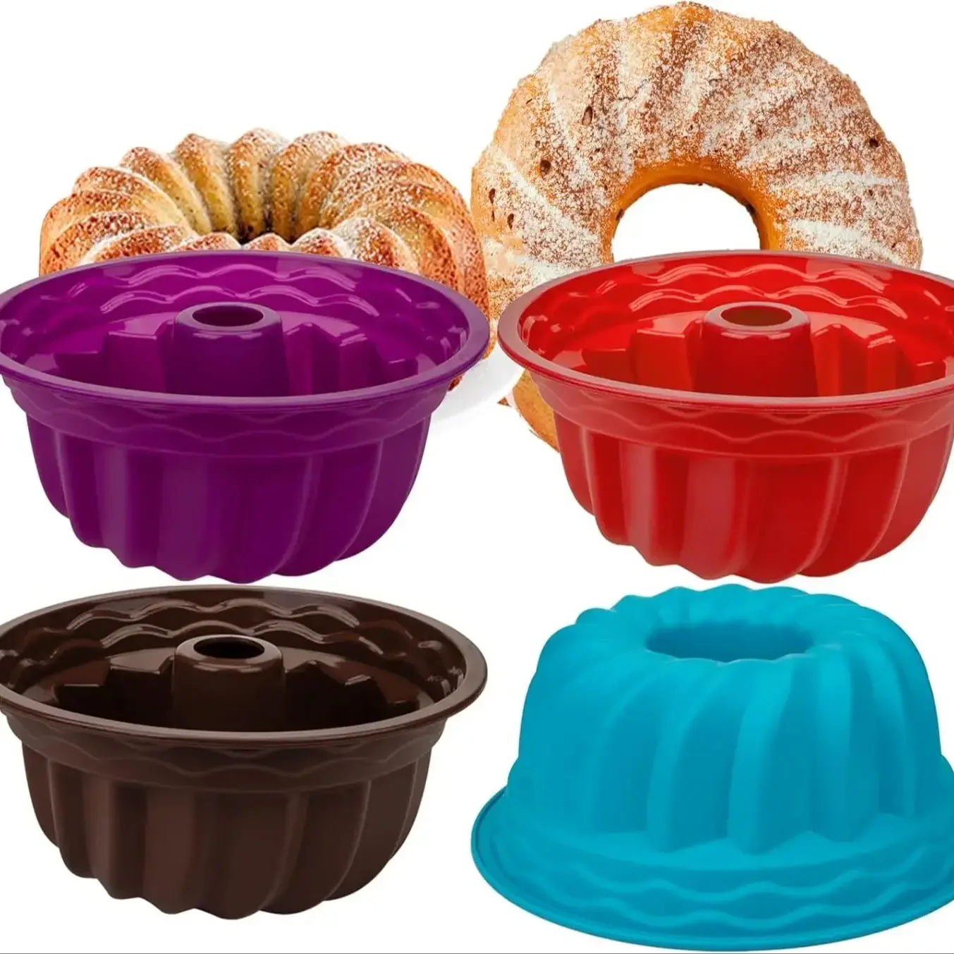 

1PC Silicone Fluted Tube Pans Non-stick Baking Molds Silicone Round Baking Pans, BPA Free Bakeware for Cake Gelatin Bread Jello