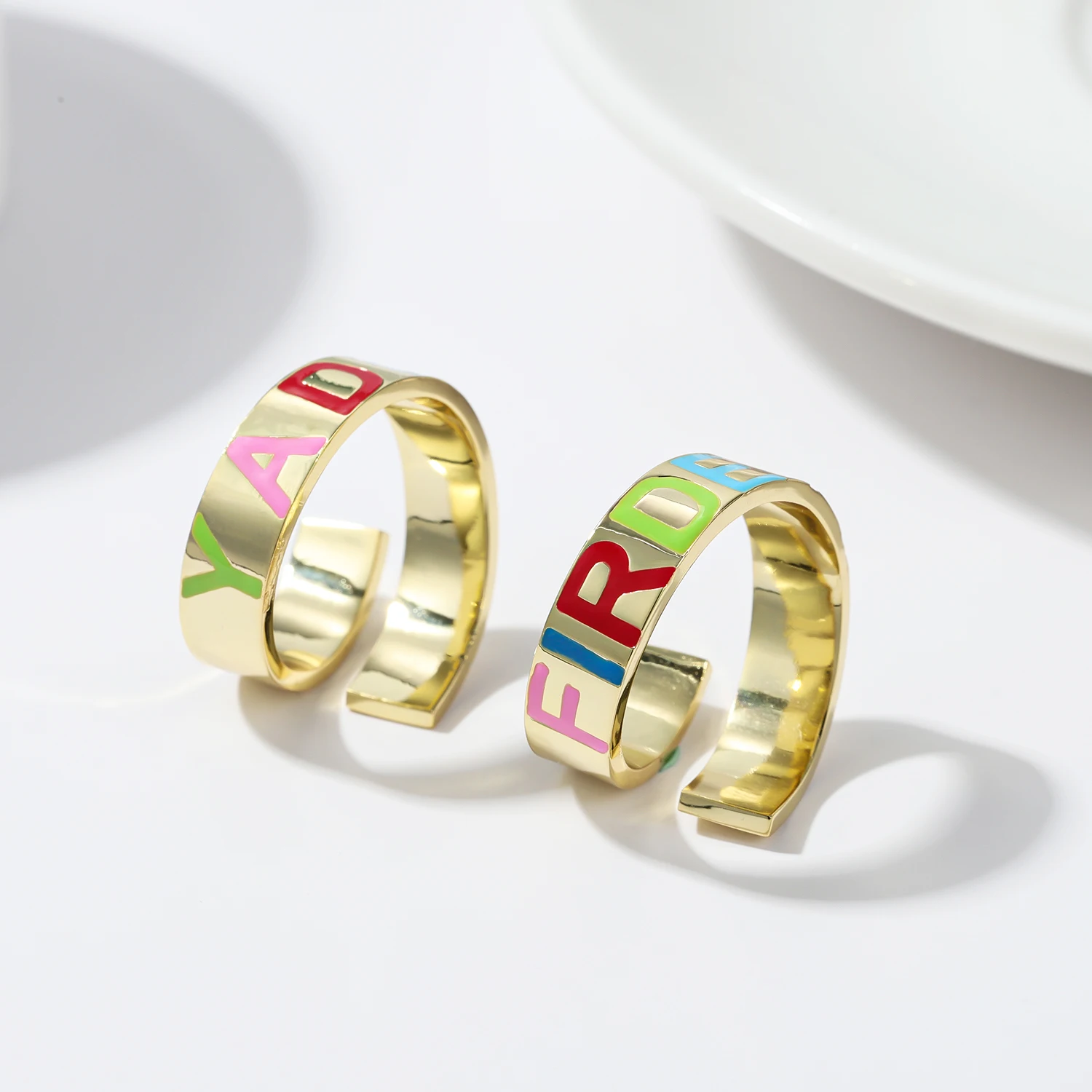 Customized Enamel Name Ring Open Letter Ring Colorful Initial Letter Ring Christmas Gift for Grlfriend Stainless steel Jewelry
