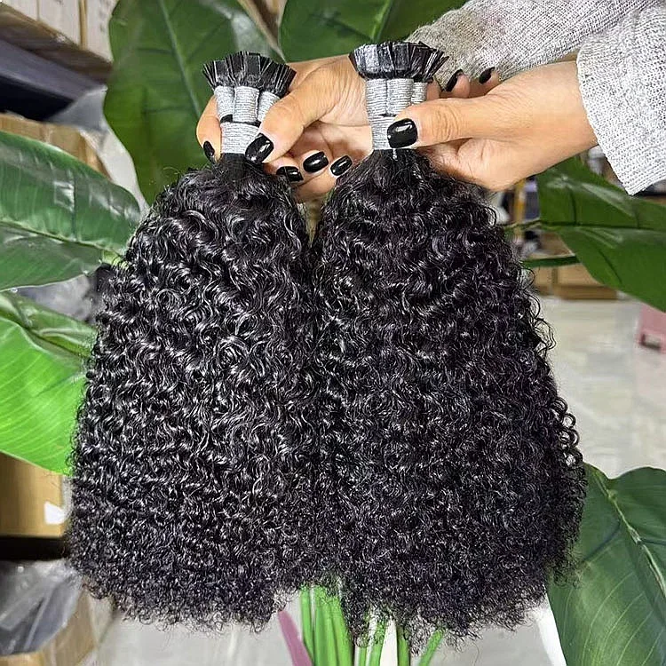 Wholesale 4B4C Curly Double Drawn Raw Virgin Keratin K Tip Hair Extensions Pre Bonded Flat Tip Remy