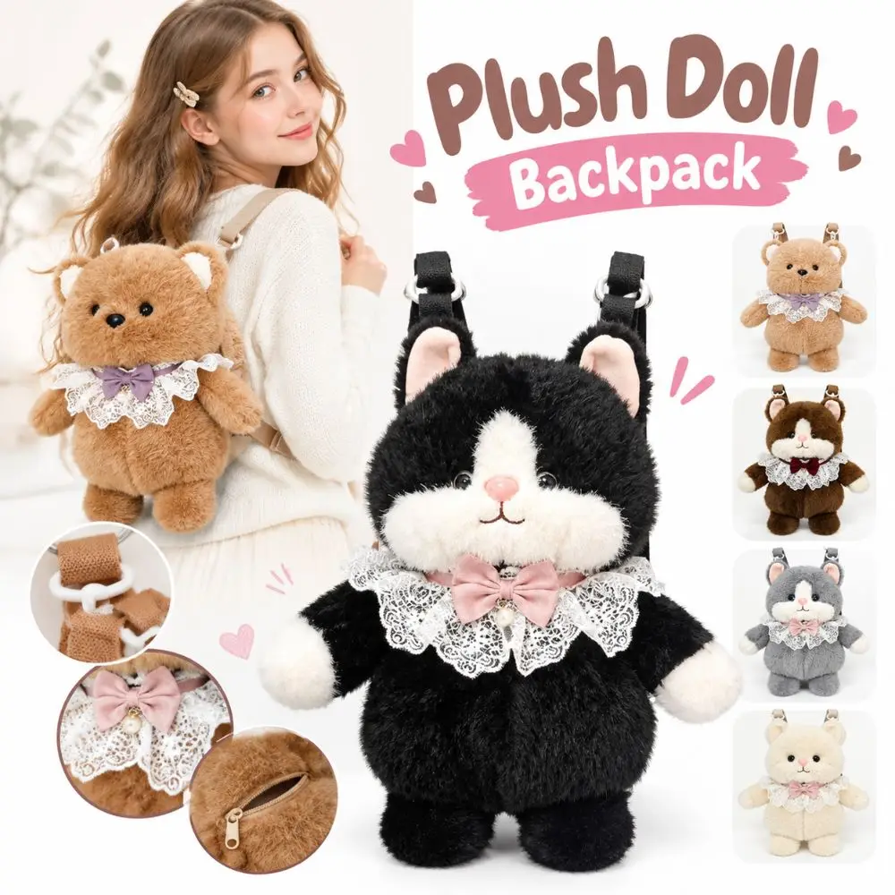 New Soft Doll Backpack Cartoon Cat Bear Cartoon Doll Backpack Fuzzy Casual Daypack Kids Children