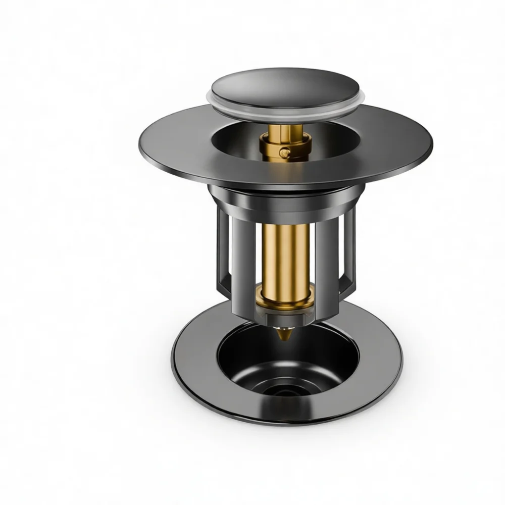 Universal Pop Up Sink Drain Stopper Solid Copper Bounce Core Bathroom Basin Filter Anti Clog Plug Anti Odor Water Collector