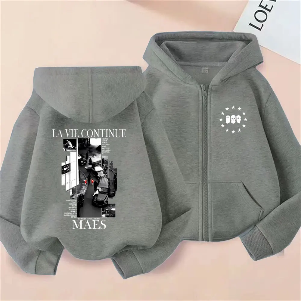 Custom Custom Rapper Maes La Vie Continue Album Graphic Zipper Hoodie Men Women Hip Hop Fashion Pop Music Hoodies Male Vintage