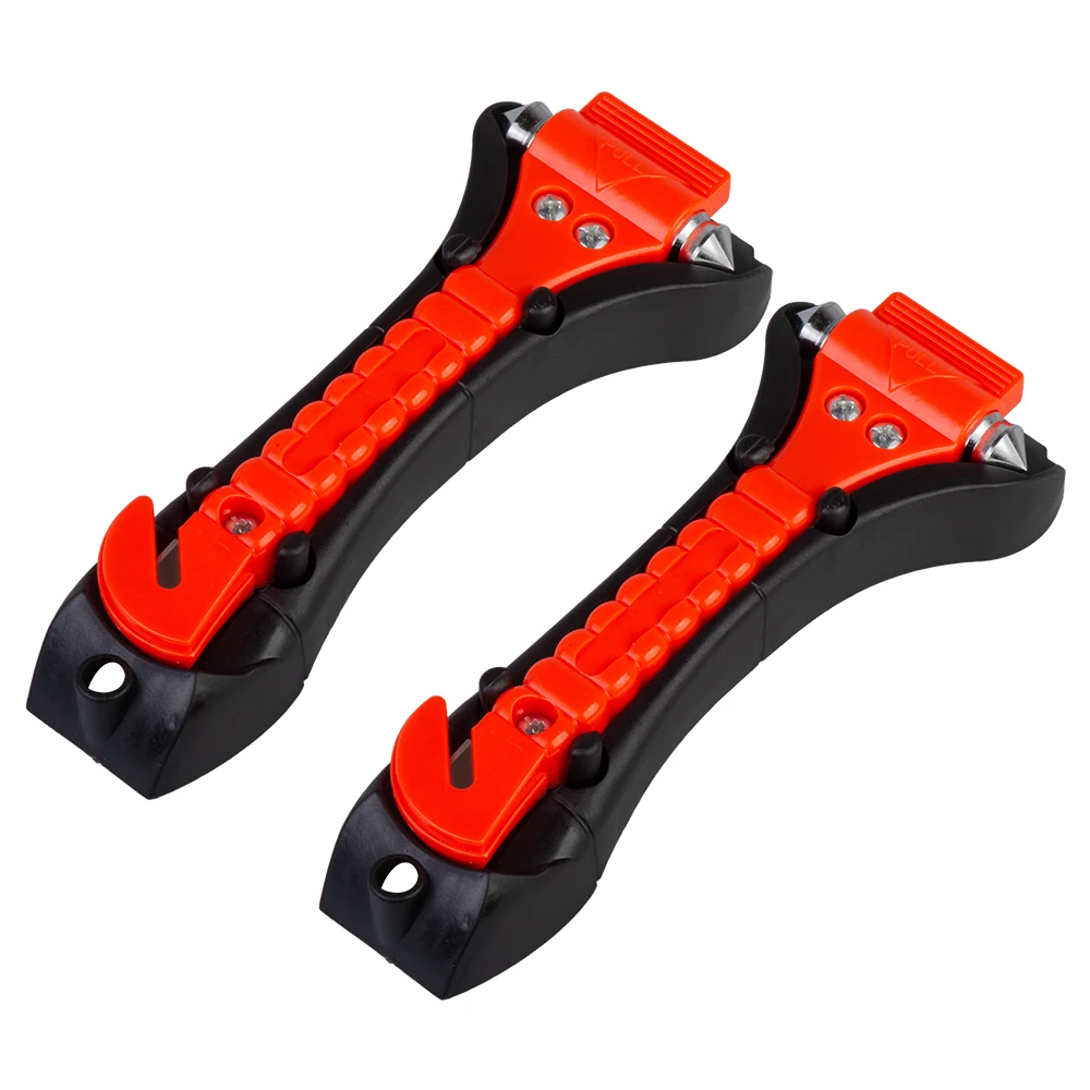 2PCS Survival Safety Hammer Camping Driving Car Seat Belt Cutter Emergency Escape Hammer to Break Window Glass RED