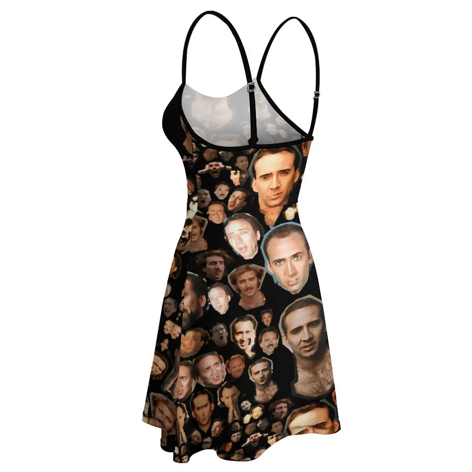 Nicholas Cage Faces Pattern Nicolas Cage Vintage Sexy  Woman's Gown Women's Sling Dress Geek  Parties The Dress