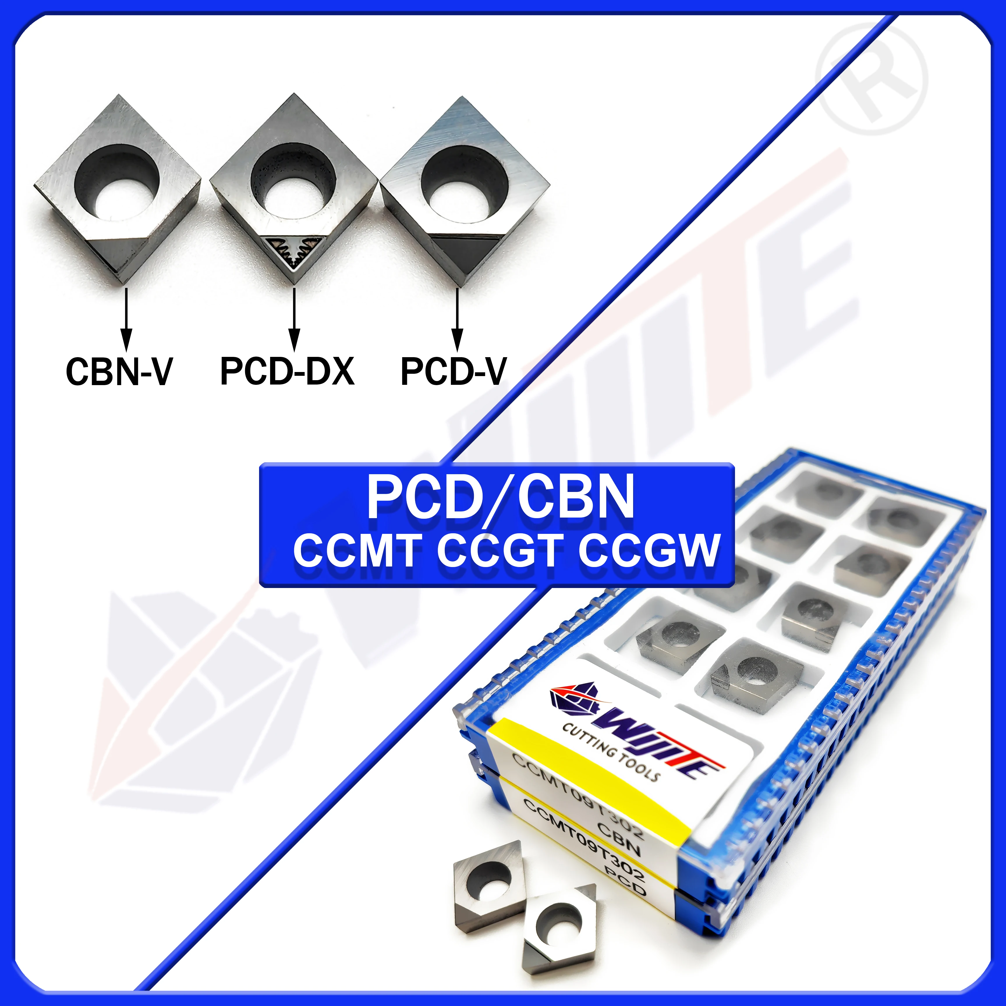 

PCD CCMT, CCGT, CCGW 0602 09T3 1204 tools are used for aluminum and copper. CBN tools are used for hard steel and cast iron.