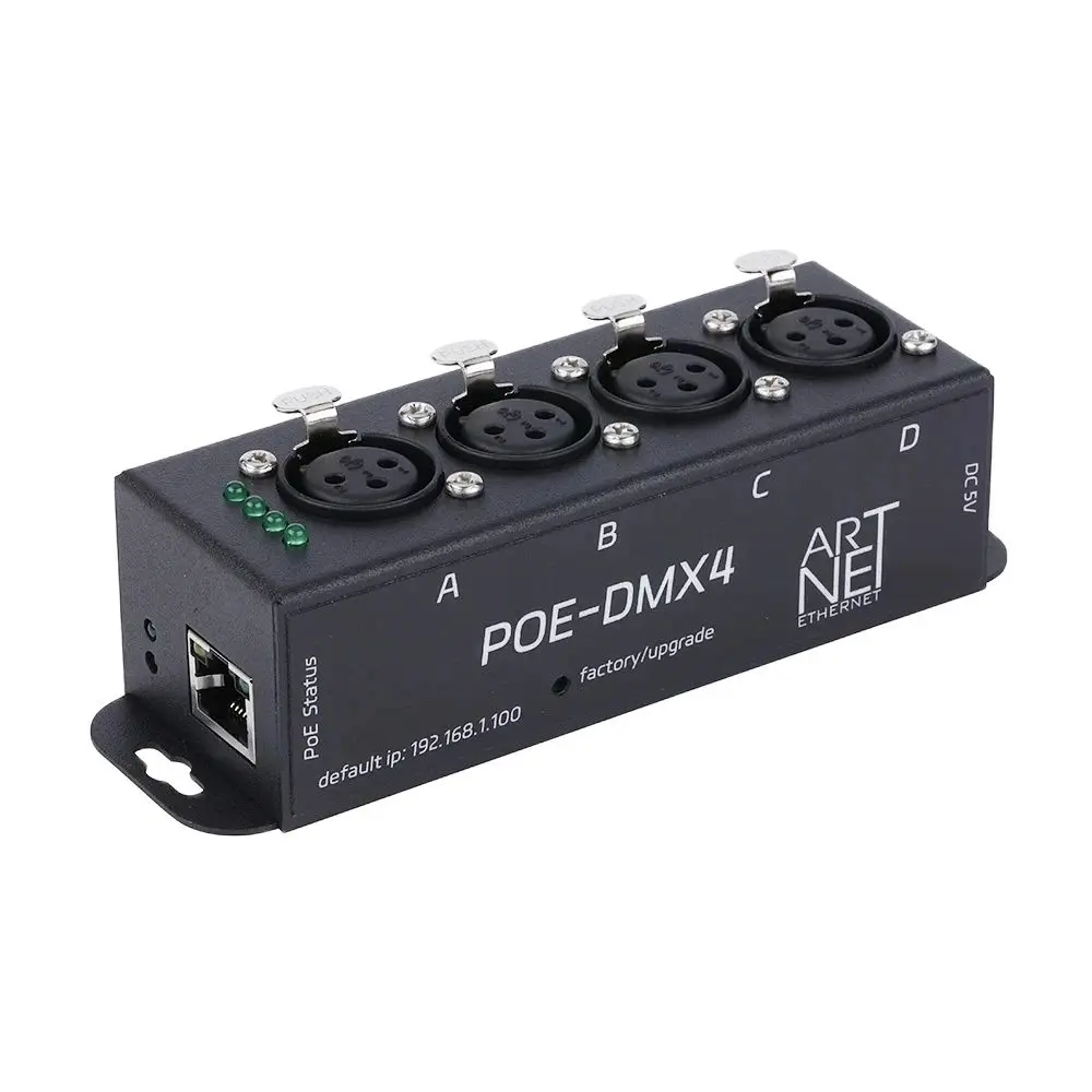 ArtNet DMX Four way 2048 ArtNet to DMX Bi-Directional Converter 4 Female 3PIN XLR OUT Signal Converte Ethernet Cable POE Power