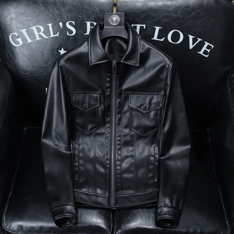 2025 Spring High Quality Leather Jacket Men Multi Pocket Motorcycle Jacket Lapel Zipper Casual Business PU Coats Men Clothing