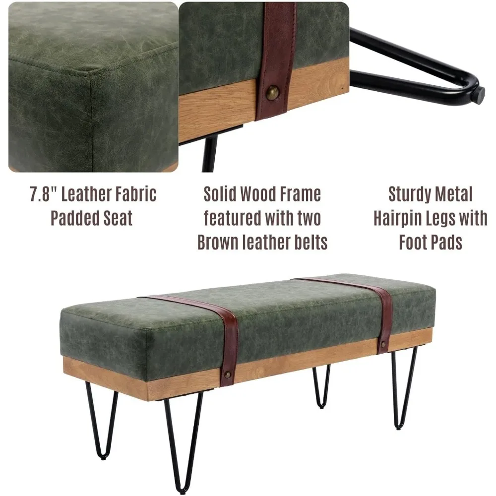 Moderne Aufbewahrungsbank aus Kunstleder mit Haarnadelbeinen für den Eingangsbereich und im Industriestil