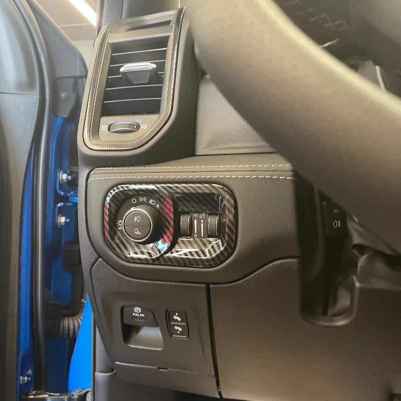 For Dodge RAM 1500 2023  LHD Dashboard Headlight Switch Control Panel Cover Trim Carbon Fiber Car Accessories Decoration Sticker
