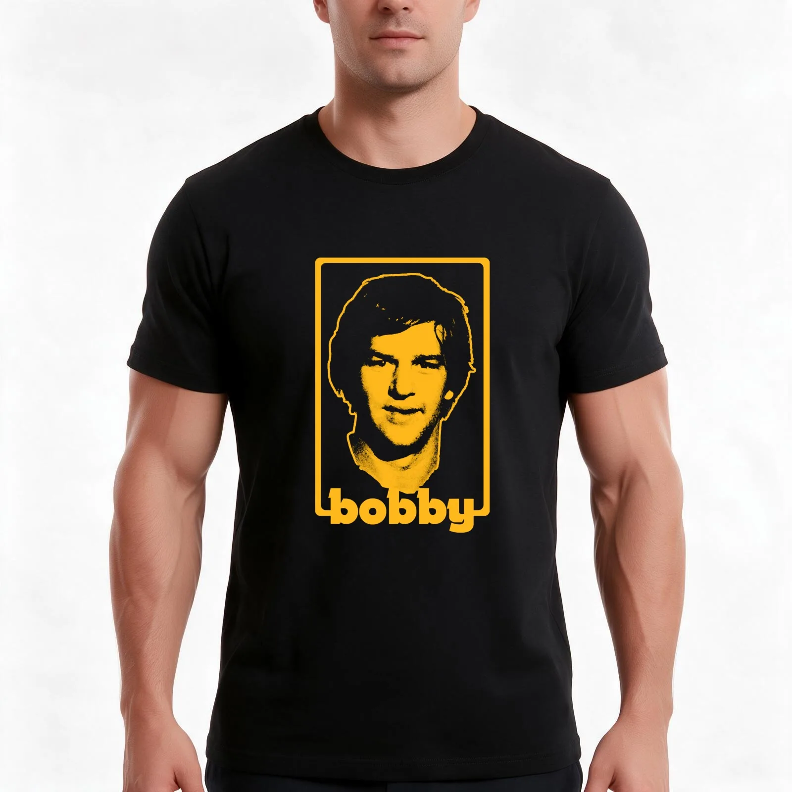 Retro Hockey Bobby - The Yellow Stencil T-Shirt Summer Casual Cotton Tee Oversized Streetwear Tops Vintage Graphic Print