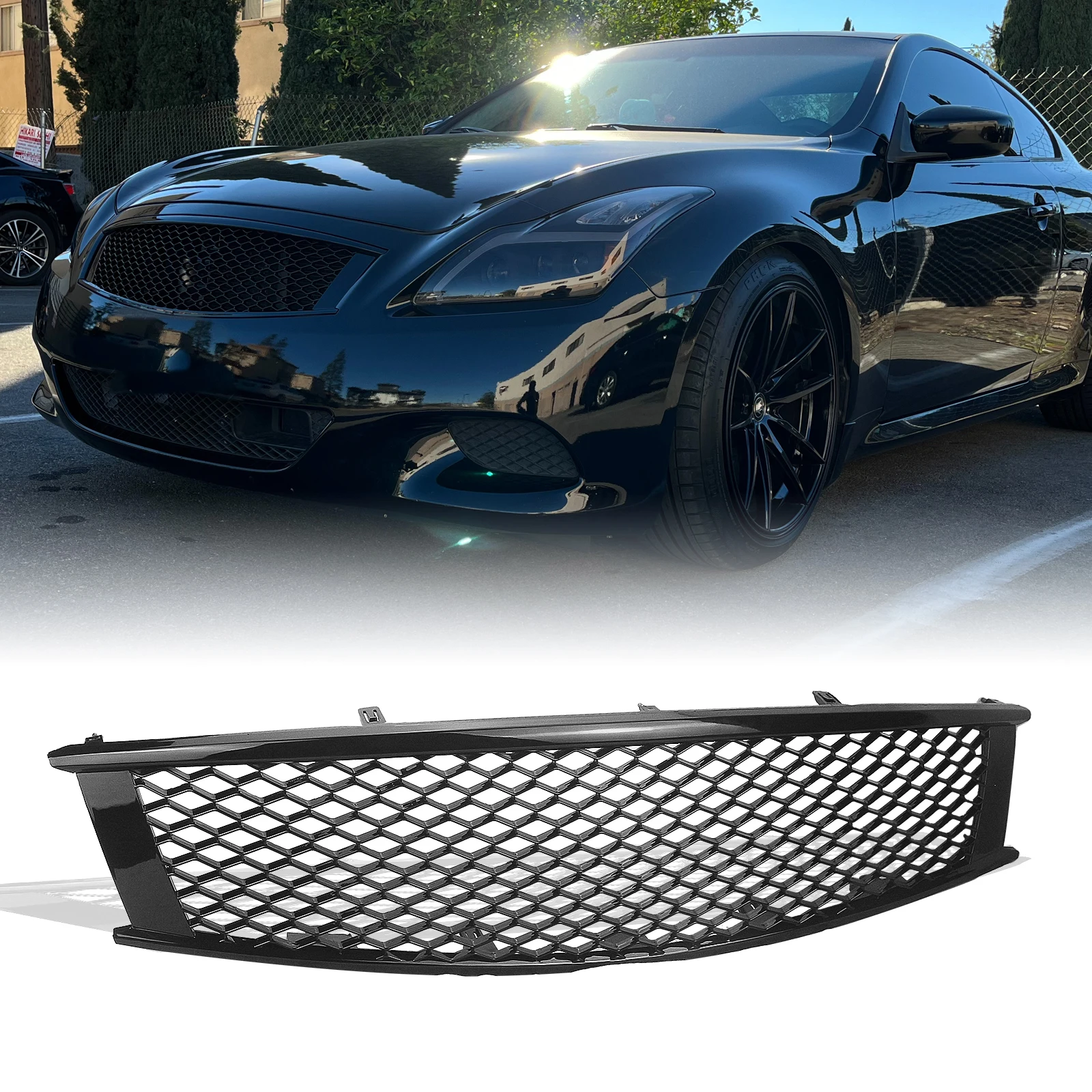 

Front Grille Grill For Infiniti G37 2008-13 Q60 2014-16 Coupe 2 Door Carbon Fiber Look/Gloss/Matte Black Upper Bumper Hood Mesh