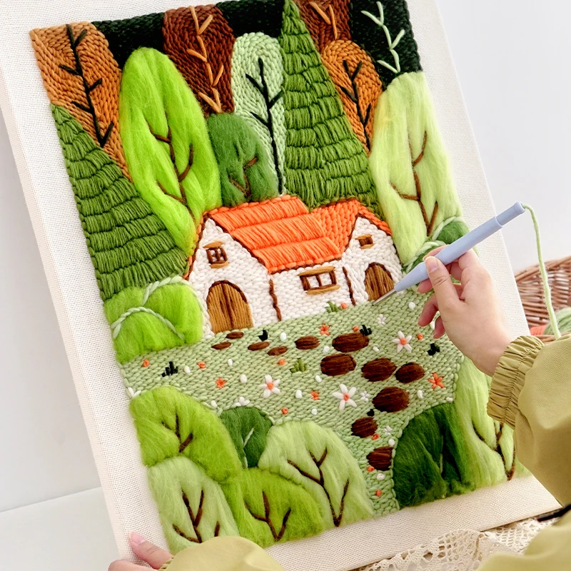 

Embroidery Punch Needle Kit Scenic Handwoven Wool Felt Kit Magic Embroidery Needle Set Craft Art Cross Stitch Kit Home Decor
