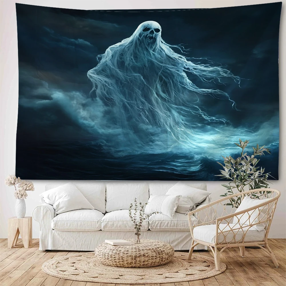 Night horror ghost elusive white ghost wandering outdoors at night Wansheng horror decorative tapestry