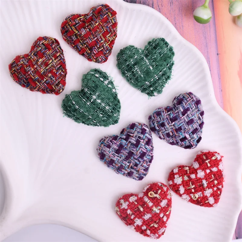 

Winter style 100pcs/lot color fabric decoration handmade cartoon hearts shape cabochon beads diy jewelry garment hair accessory