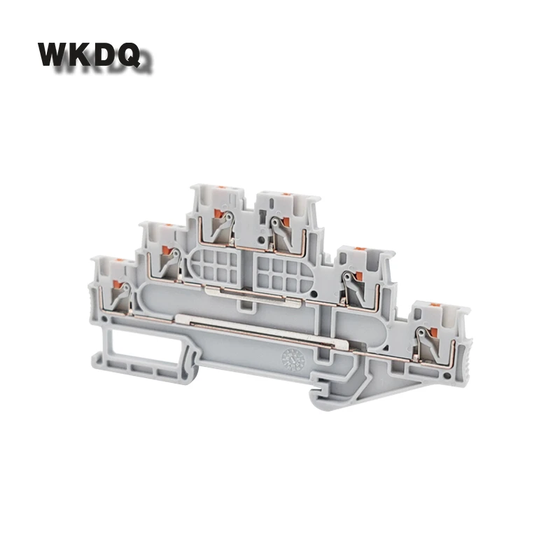 PT 1.5-3L 5Pcs Three Level Terminal Block Din Rail Mount 24-16 AWG 1.5 mm² PT1.5-3L 6 Position Push-in Connection Connector