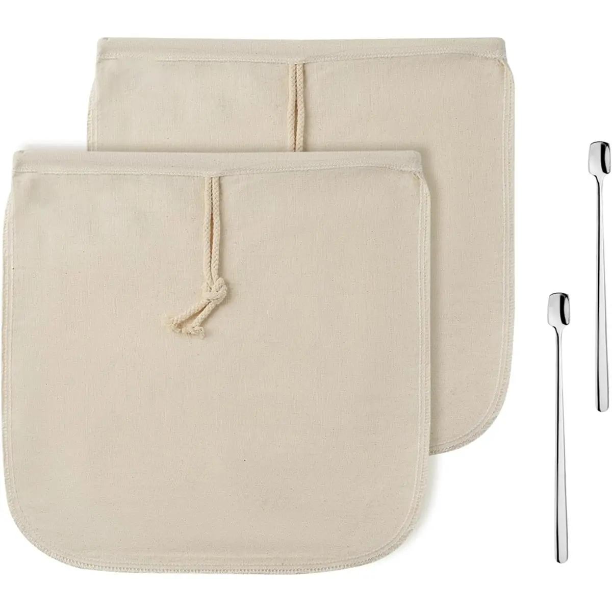 BAAQ Eusable Cold Brew Bags & Cold Brew Coffee Bags Reusable-12.8 Inch Large Organic Cotton Cold Brew Filter Bags with Spoons