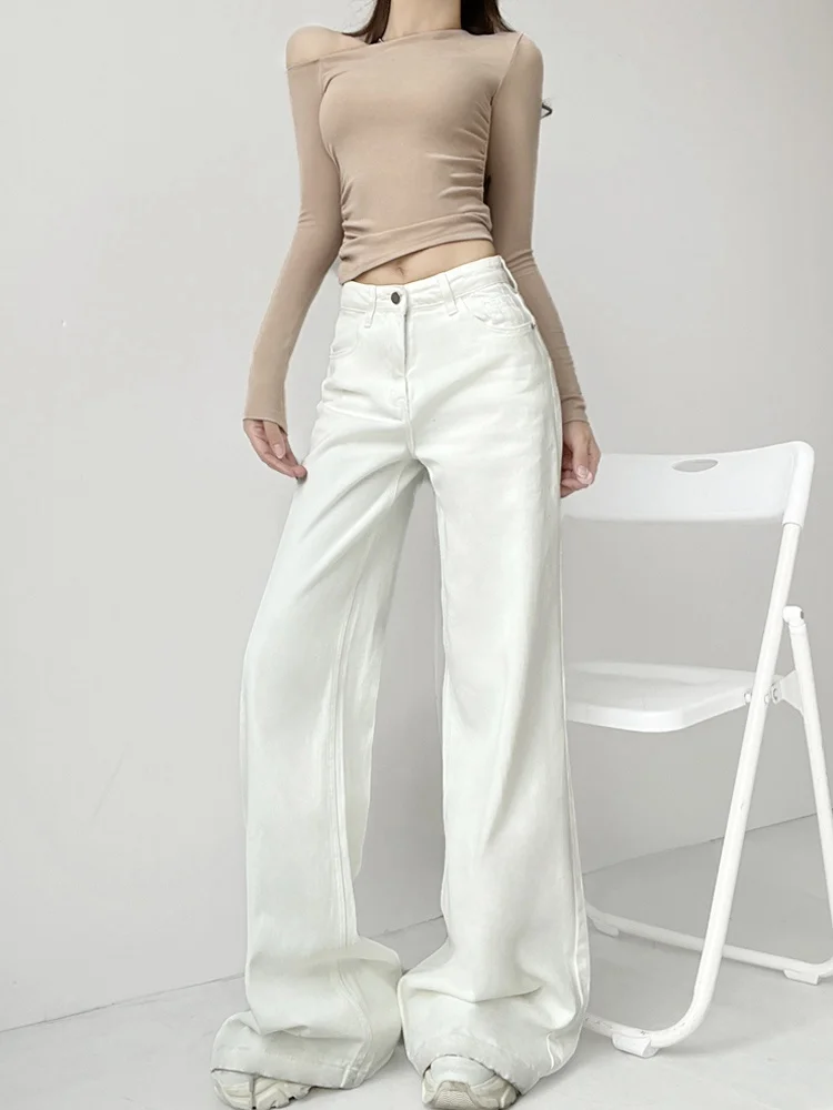 로우 웨이스트 와이드 레그 플로어 렝스 디스트레스드 데님 팬츠 여성용 블랙 아메리칸 레트로 핫 걸 롱 트라우저 슈퍼모델 다리