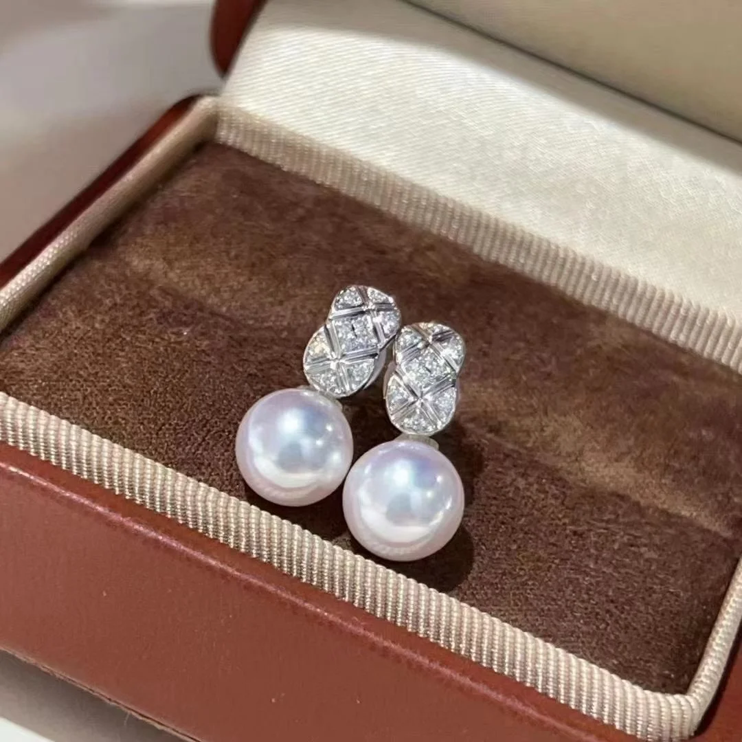 

Certificate CC Style 925 Silver Natural Round Pearl Ear Stud 8-8.5mm Aurora Luster Luxury Pearl Drop Hook Earrings Fine Jewelry