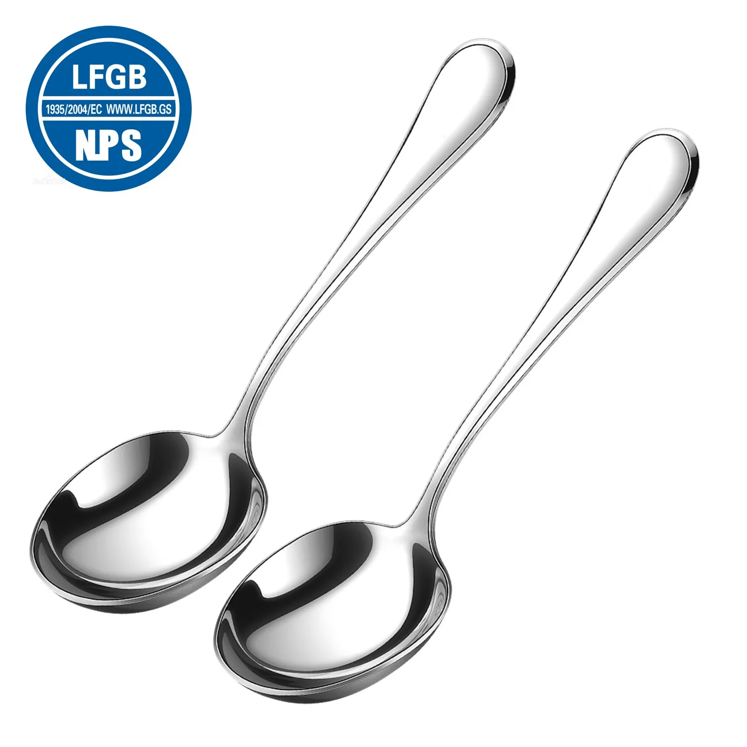 

2 Pieces of LFGB Certificated 304 Stainless Steel Spoon Widen Head Durable Thicken Handle Soup Ladle for Family Daily Dining