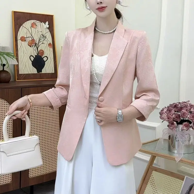 

Элегантный розовый приталенный укороченный тонкий женский топ из вышитой ткани с рукавом 3/4 из полиэфирного волокна, новинка Весна-Лето 2026