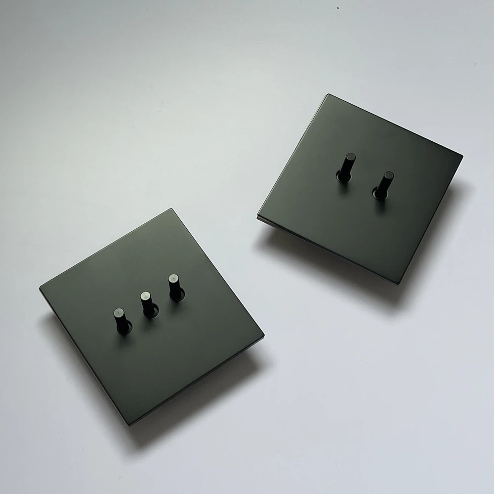 LIWBET Black Color Wall Switch And Stainless Steel Panel 1 Gang / 2 Gang / 3 Gang / 4 Gang 2 Way Light Switch With Copper Toggle