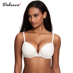 DOBREVA Women's Push Up Lace Bra Full Coverage Plunge Padded Support Underwire Bras Add 1.5 Cup