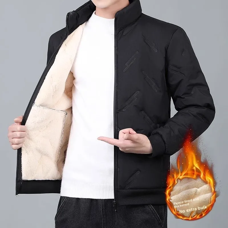 Men's down Cotton Jacket Long Sleeve Warmth Windproof Fleece Lined Autumn Winter Workwear Casual Loose Fit Youth Style